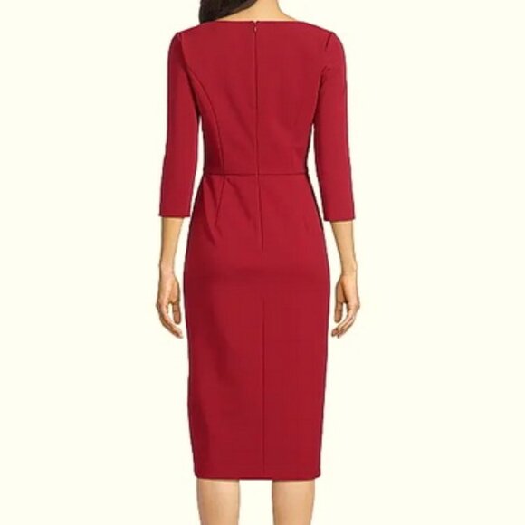 Kay Unger Ruby Red Farrah Twist Front Midi Cocktail Dress - Picture 3 of 3